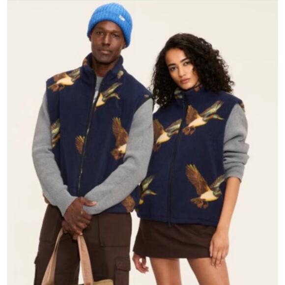 NWT Woolrich x Target Adult Duck Print Fleece Vest Blue Zipper Unisexx XXL 2XL - Picture 4 of 7